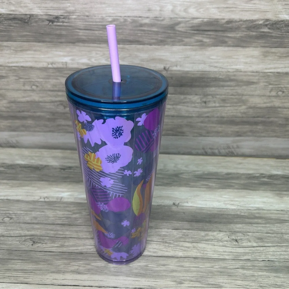 Starbucks Purple Floral Wave Venti Tumbler with Purple Straw Cup‎ 2022